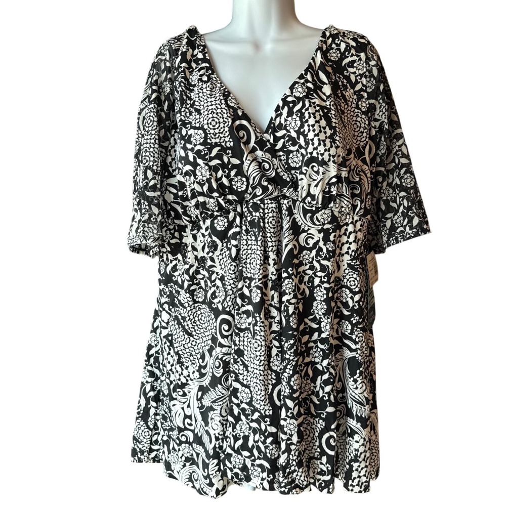 Shape Solver Plus Size Swim Dress Black White Floral Tummy Control 20W New